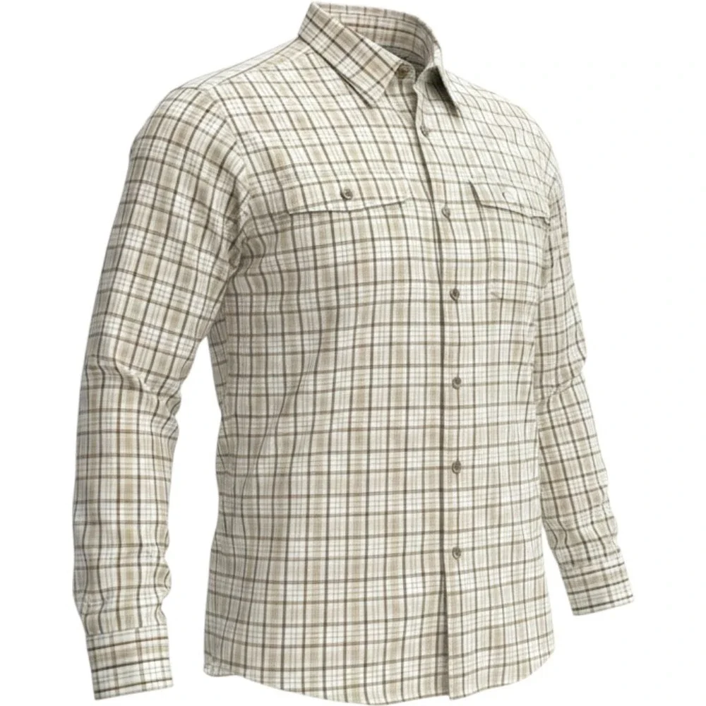 Wrangler Outdoor Series Mens Small Plaid Long Sleeve Button Down Shirt Tan Brown